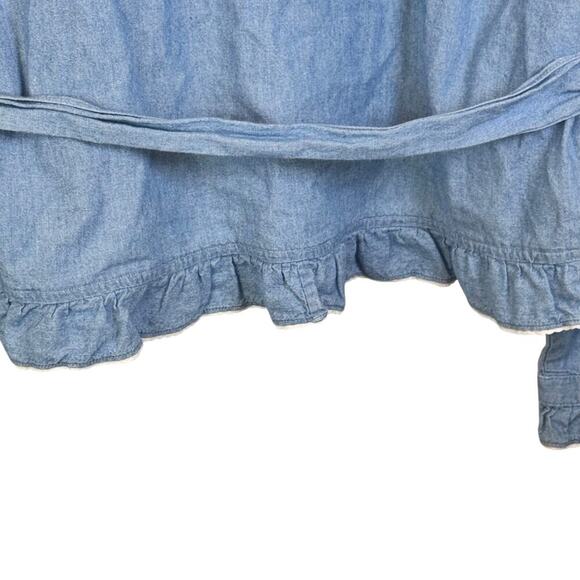 LAUREN JEANS CO Ralph Lauren Chambray Ruffle Wrap Top Blouse Womens Sz 12 Petite - Picture 10 of 15
